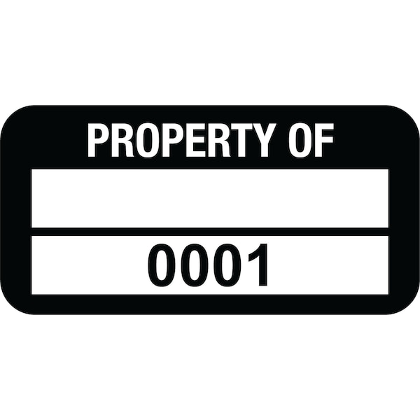 Lustre-Cal PROPERTY OF Label, Polyester Black 1.50in x 0.75in 1 Blank Pad & Serialized 0001-0100, 100PK 253772Pe2K0001 - main
